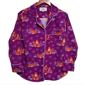 Printfresh Fox Friends Long Sleeve Flannel Sleep Top in Purple Size XS